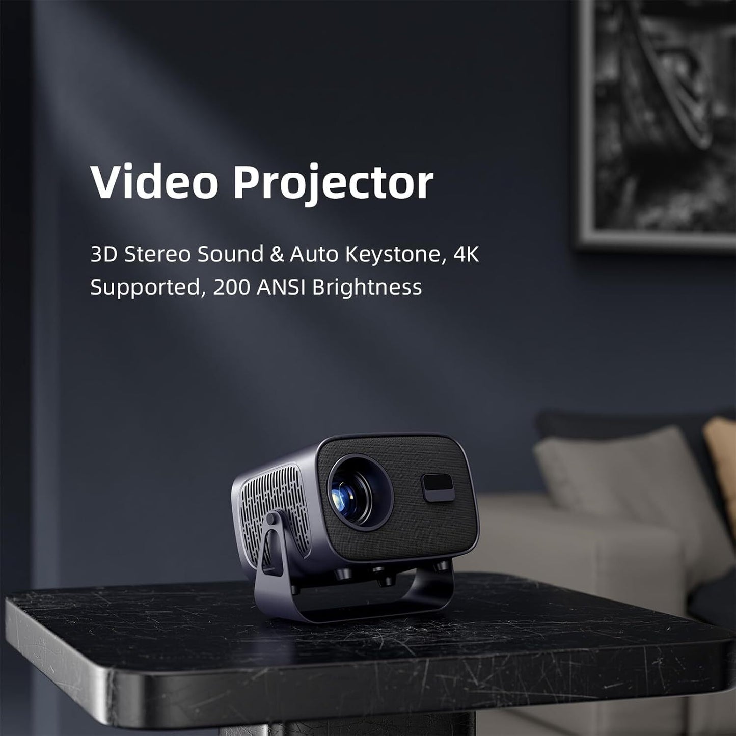 Misthree 4K Projector – Built-in Android | 4K Ready | Wi-Fi & Bluetooth |Experience 120" Cinema at Home – Misthree Smart Projector
